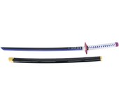 Katana Bambú LED S6050 de Demon Slayer empuñada por Tomioka Giyuu réplica no oficial de 68,5 cm hoja de bambú acabada en negro con detalles en azul, con tira de led en color azul, mango con encordado blanco con piel de imitación de raya color azul. Mecani