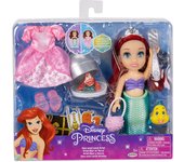 Disney Princess Muñeca Ariel Sea to Land Petite Ariel con Sebastian y Flounder, en Cola de Sirena y Vestido Rosa