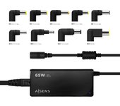 AISENS Cargador 65 W Automatico Universal Multitension Para Portatil Con 9 Conectores + USB-A QC.3.0