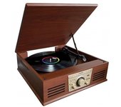 Sunstech PXR32, Tocadiscos Vintage, Reproductor de Vinilo y Reproductor de Musica Mediante Bluetooth, USB, Tarjetas de Memoria SD y conexión Auxiliar. Sintonizador de Radio FM. 2 Altavoces. Madera.