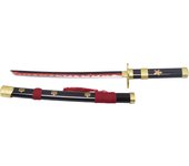 Katana S5056 Katana Enma de Zoro de One Piece réplica no oficial de 45 cm hoja de acero acabado en negro con detalles en rojo y el corte en satinado, mango negro con detalles en dorado.