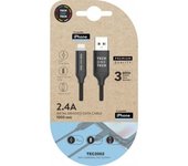 Cable USB 2.0 TECH ONE TECH TEC2002 2,4A Lightning 1m Negro Reforzado Apple