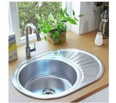 vidaXL Fregadero Cocina Con Colador Y Sifón Acero Inoxidable Ovalado