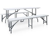 vidaXL Mesa De Jardín Plegable Con 2 Bancos Acero Y Hdpe Blanco 180 Cm