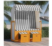 vidaXL Silla Playa Strandkorb Dosel Ratán Sintético Madera Blanco Gris