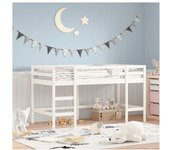 vidaXL Cama Alta De Niños Escalera Madera Maciza Pino Blanco 90x200 Cm