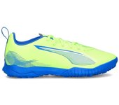 Puma - Bota de fútbol Ultra 5 Play Turf Niño, Unisex, Fizzy Apple-White-Bluemazing, 4 UK