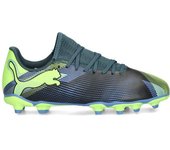 Puma - Bota de fútbol Future 7 Play FG/AG Niño, Unisex, Gray Skies-Elektro Purple-Fizzy Apple-White, 4 UK
