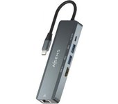Conversor USB-C AISENS Dock 5 en 1 HDMI/RJ45/2xUSB/PD 100W Aluminio 15cm Gris