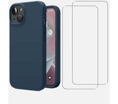 Funda iPhone 13 y 2 protectores de pantalla - Silicona - Azul marino