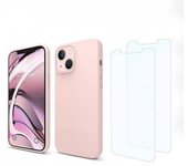 Funda iPhone 13 y 2 protectores de pantalla - Silicona - Rosa