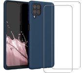 Funda Galaxy A12 y 2 protectores de pantalla - Silicona - Azul