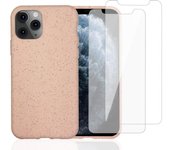Funda iPhone 11 Pro y 2 protectores de pantalla - Material natural - Rosa