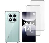 Funda Xiaomi Redmi Note 14 PRO 5G y 2 protectores de pantalla - Vidrio templado - Transparente