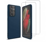 Funda Galaxy S21 Ultra 5G y 2 protectores de pantalla - Silicona - Azul
