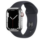 Apple Watch Series 7 (2021) GPS + Cellular 41 mm - Acero inoxidable Plata - Correa deportiva Negro