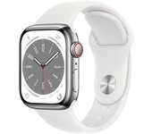 Apple Watch Series 8 (2022) GPS + Cellular 41 mm - Acero inoxidable Plata - Correa deportiva Blanco