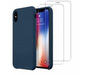 Funda iPhone X/XS y 2 protectores de pantalla - Silicona - Azul