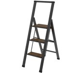 ESCALERA ALUMINIO NEGRO 3 PELDAÑOS MADERA BAMBÚ