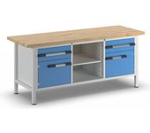 eurokraft pro Banco de trabajo, construcción de bastidor Serie 8000, 2 cajones de 180 mm, 2 puertas de 360 mm, 1 repisa y 1 balda, A x P 2000 x 700 mm