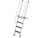 MUNK Escalera para foso con peldaños planos, plataforma ajustable de forma flexible, 3 peldaños, con pasamanos