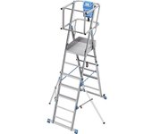 KRAUSE Escalera telescópica de plataforma, de altura regulable gracias al sistema ClickMatic, con barandilla alrededor, 5 - 9 peldaños