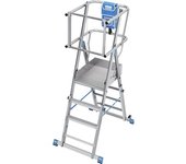 KRAUSE Escalera telescópica de plataforma, de altura regulable gracias al sistema ClickMatic, con barandilla alrededor, 3 - 5 peldaños