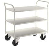 Kongamek Mesa rodante KM41, 3 pisos, L x A x H 1070 x 550 x 975 mm, blanca, 2 ruedas de maniobra y 2 fijas