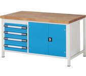 eurokraft pro Banco de trabajo, construcción de bastidor Serie 8000, 4 cajones, 1 compartimento de puerta, A x P 1500 x 900 mm
