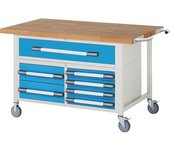 eurokraft pro Banco de trabajo rodante Serie 8000, construcción de bastidor, 7 cajones, A x P del tablero 1500 x 900 mm