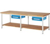eurokraft pro Banco de trabajo, construcción de bastidor Serie 8000, 2 cajones de 150 mm, 2 estantes, A x P 2500 x 900 mm