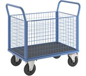 eurokraft pro Carro de plataforma, 4 paredes altas de rejilla, L x A 1050 x 700 mm, cubiertas de caucho macizo