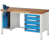 eurokraft pro Banco de trabajo, construcción de bastidor Serie 8000, 4 cajones: 2 x 120, 2 x 150 mm, 1 armario, A x P 1500 x 700 mm
