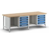 eurokraft pro Banco de trabajo, construcción de bastidor Serie 8000, 8 cajones: 4 x 120, 4 x 150 mm, extra anchos, A x P 2500 x 900 mm