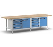 eurokraft pro Banco de trabajo, construcción de bastidor Serie 8000, 8 cajones: 4 x 90, 4 x 180 mm, 2 puertas de 540 mm, A x P 3000 x 900 mm
