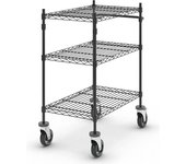 kaiserkraft Mesa rodante con rejilla de alambre, negra, con 3 pisos, L x A x H 760 x 460 x 1025 mm