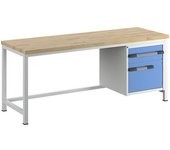 eurokraft pro Banco de trabajo, construcción de bastidor Serie 8000, 1 cajón de 180 mm, 1 puerta de 360 mm, A x P 2000 x 700 mm