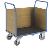 eurokraft pro Carro de plataforma con paredes de madera, con 3 paredes altas, freno centralizado, L x A 1150 x 700 mm, totalmente elástico