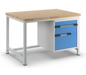 eurokraft pro Banco de trabajo, construcción de bastidor Serie 8000, 1 cajón de 180 mm, 1 puerta de 360 mm, A x P 1250 x 900 mm