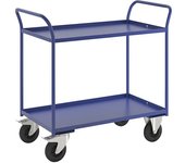 Kongamek Mesa rodante KM41, 2 pisos con remate, L x A x H 1070 x 550 x 1000 mm, azul, 2 ruedas de maniobra con freno, 2 ruedas fijas