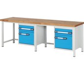 eurokraft pro Banco de trabajo, construcción de bastidor Serie 8000, 2 cajones de 180 mm, 2 puertas de 360 mm, extra ancho, A x P 2500 x 700 mm