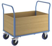 eurokraft pro Carro de plataforma con paredes de madera, ruedas totalmente elásticas, 4 paredes altas, L x A de las camas 1195 x 745 mm