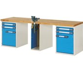 eurokraft pro Banco de trabajo, sistema modular Serie 7000, 4 cajones, 2 puertas, 1 tornillo de banco en el centro, A x P 2500 x 700 mm
