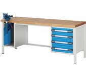 eurokraft pro Banco de trabajo, construcción de bastidor Serie 8000, 4 cajones: 2 x 120, 2 x 150 mm, 1 armario, A x P 2000 x 700 mm