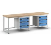 eurokraft pro Banco de trabajo, construcción de bastidor Serie 8000, 6 cajones: 2 x 120, 2 x 180, 2 x 240 mm, A x P 2500 x 700 mm