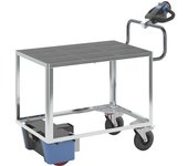 eurokraft pro Carro de montaje con accionamiento eléctrico, 1 piso de plástico, L x A x H 1470 x 700 x 1300 mm, galvanizada