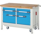 eurokraft pro Banco de trabajo móvil y descendible, construcción de bastidor Serie 8000, 2 cajones, 2 puertas, A x P 1250 x 700 mm
