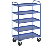 Kongamek Carro con pisos KM41, 5 pisos con remate, L x A x H 955 x 550 x 1490 mm, azul, 2 ruedas de maniobra con freno, 2 ruedas fijas