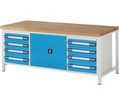 eurokraft pro Banco de trabajo, construcción de bastidor Serie 8000, 8 cajones, 1 compartimento de puerta, A x P 900 x 2000 mm