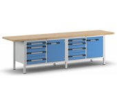 eurokraft pro Banco de trabajo, construcción de bastidor Serie 8000, 8 cajones: 4 x 90, 4 x 180 mm, 2 puertas de 540 mm, A x P 3000 x 700 mm